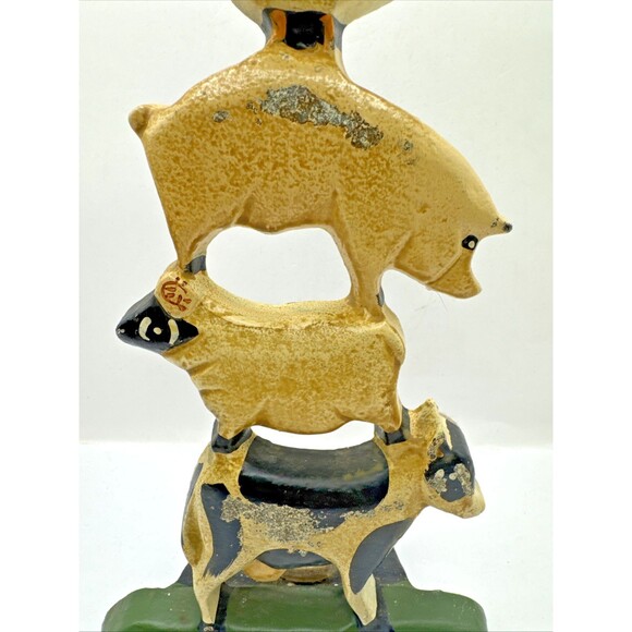 Vintage Cast Iron Farm Animals Door Stop Duck Pig Cow Sheep Rooster - Picture 3 of 6